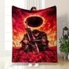 A Warrior Kneeling with a Giant Sword Under a Fiery Eclipse In a Red Field. for All Seasons Blanket Lunch Break Throw Gift