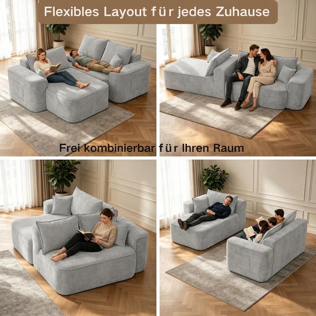 Sofá de Esquina en Forma de L "Cloud Couch", 262 cm con Chaise Longue, Asiento Profundo XXL, Sin Montaje, Sofá Modular en Chenilla Gris para Sala de Estar