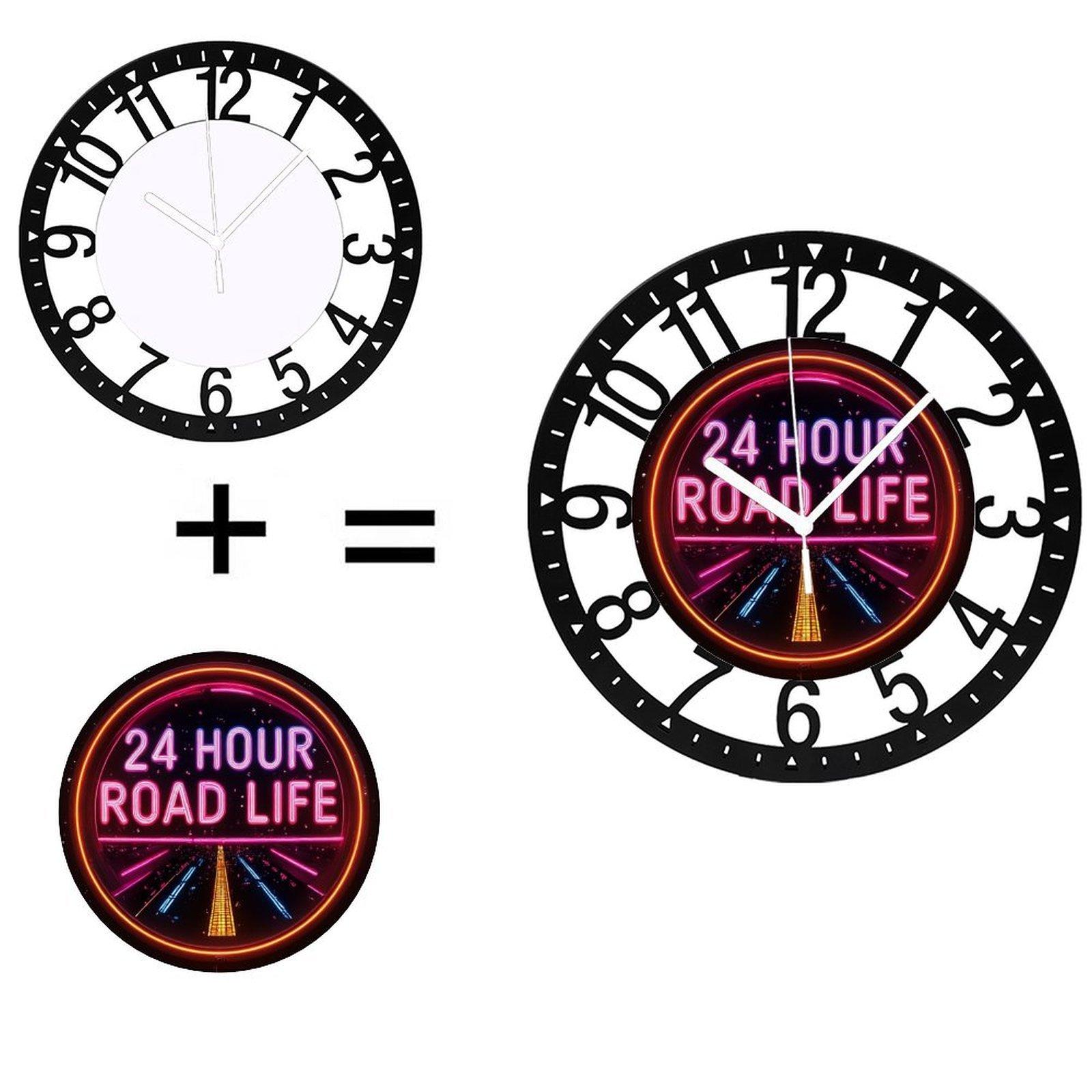 25cm Fashion Iron Round Wall Clock with Artistic Touch Silent (Black,10 inch(25.40cm))