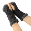 Women's Winter Warm Wool Gloves, Fingerless Diamond Knit Short Gloves
