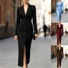 2026 Long Sleeve Blazer Dress Slim Fit Split Hem Single Breasted Office Party Wear Women