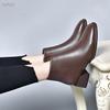 Women's Genuine Leather Pointed Toe Ankle Boots, Medium Chunky Heel, Nude & Coffee, Side Zipper, for Spring, Autumn, and Winter.