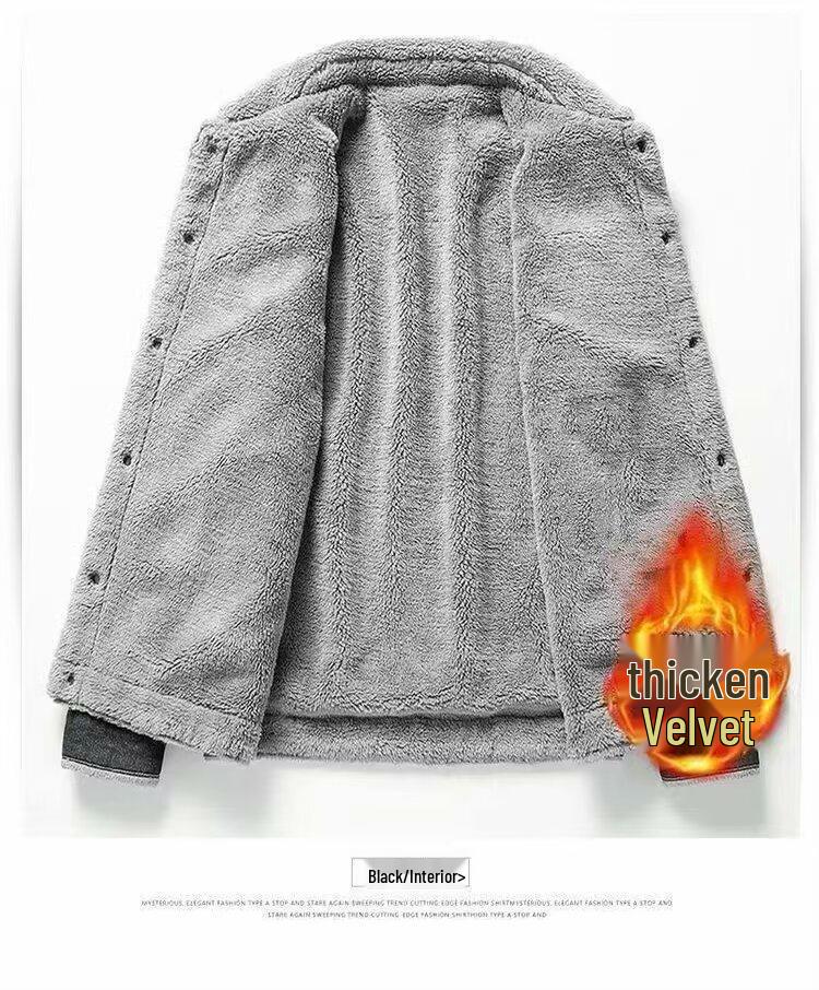 Men's Slim Fit Denim Jacket with Fleece Lining and Lambswool, 2025 Korean Style, Casual Lapel Design