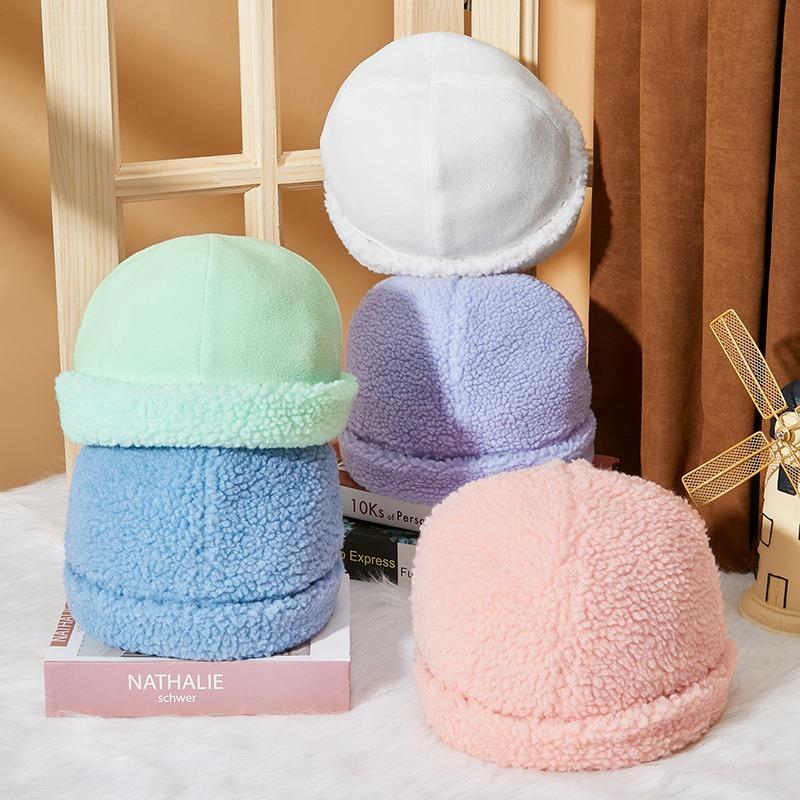 Autumn and winter lamb wool warm plush hat women's antifreeze melon fur hat ear protector head stack hat