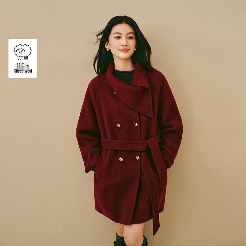 INMAN Women's 2025 Winter Pure Wool Double-faced Scarf Collar Coat