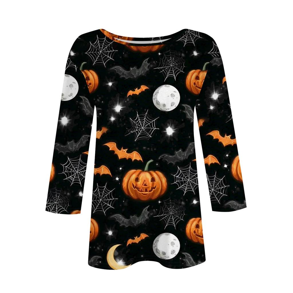 Women's Fashion Casual Round Neck Printed 3/4 T-shirt Top