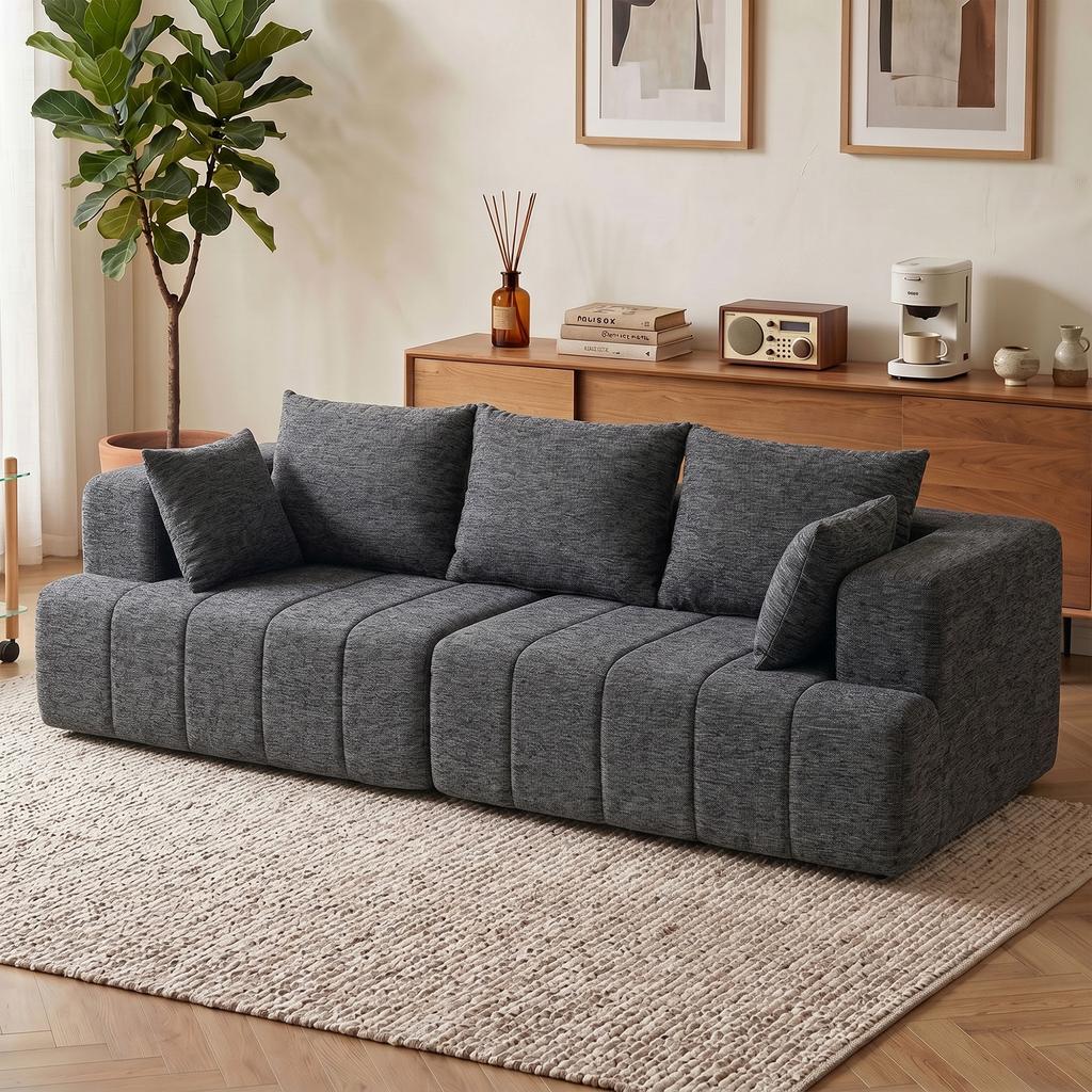 3-Seater Sofa, Cloud Sofa Made of Chenille with Thick Spring Cushioning, Wide and Deep Seat, Wide Armrests, Cushions, Grey
