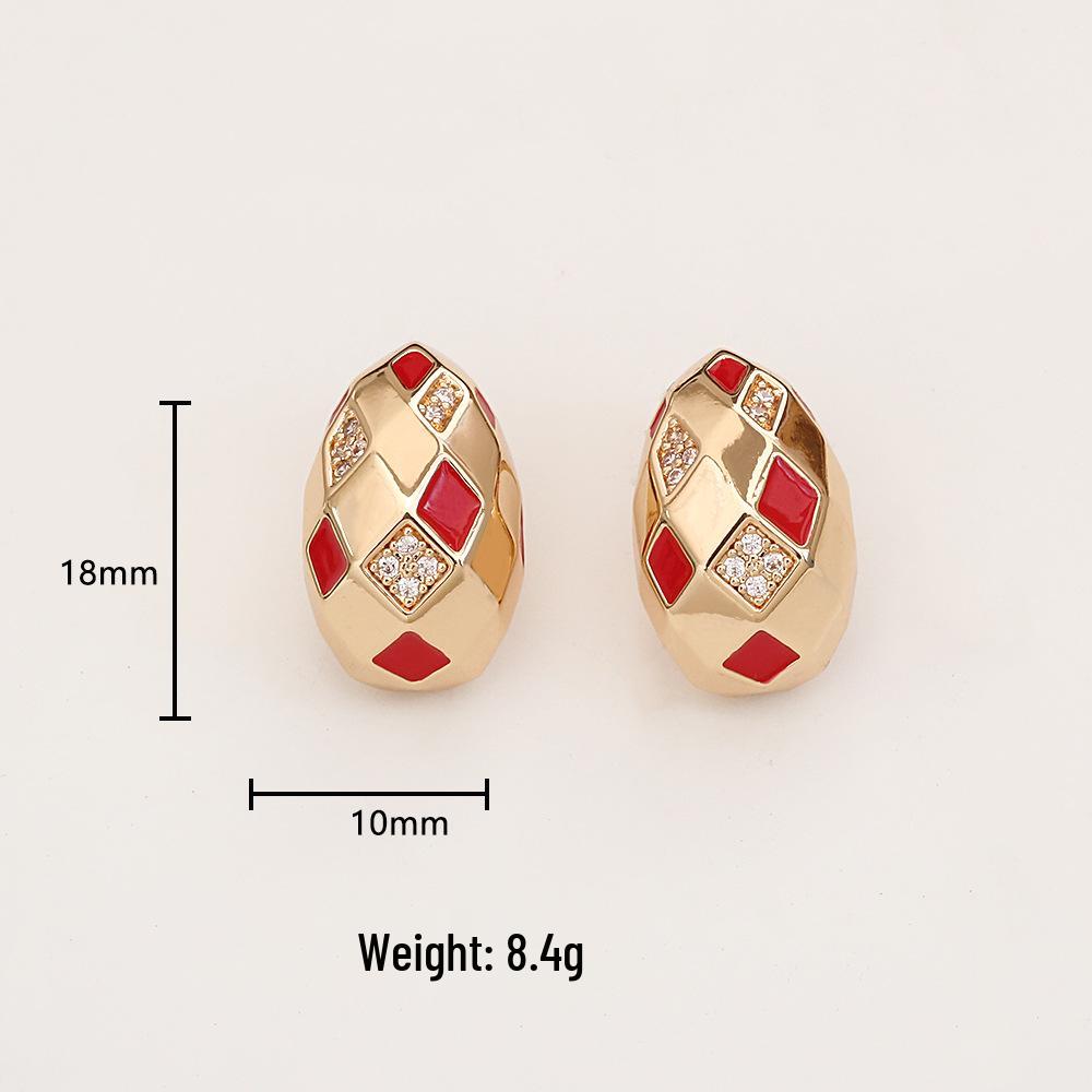 Elegant Gold-Plated Copper Zircon Rhombus Drop Earrings: Unique Fashion Design for Women