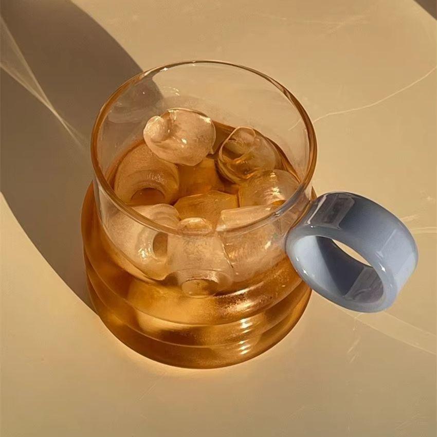 Korean-style Ins Glass Coffee Cup Ring Handle Drink Milk Cup Household Transparent Simple Glass Breakfast Cup