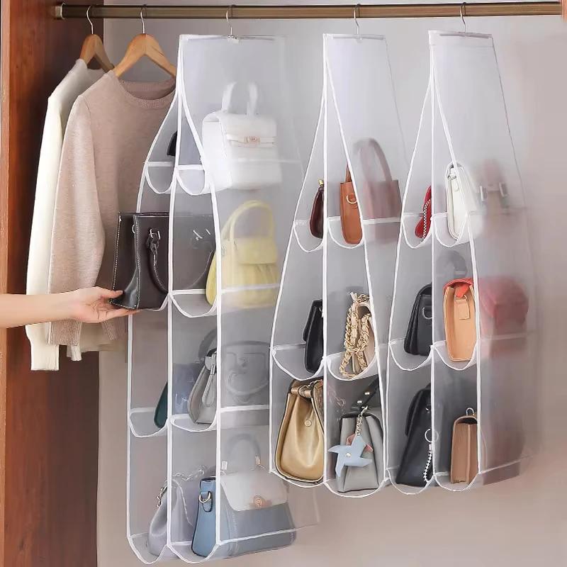 6/8 Fächer Handtaschen Hängeorganizer Mehrschichtig Faltbar Staubdicht Oxford-Stoff Handtaschen Aufbewahrungstaschen Für Familien-Kleiderschrank Schlafzimmer