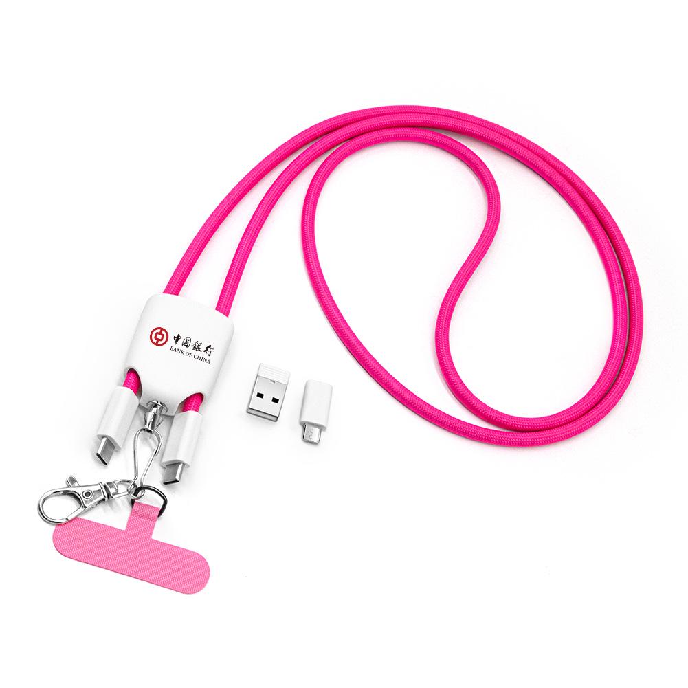 Custom Logo Multi-Function Sling Lanyard: 4-in-1 Fast-Charging Crossbody Data Cable