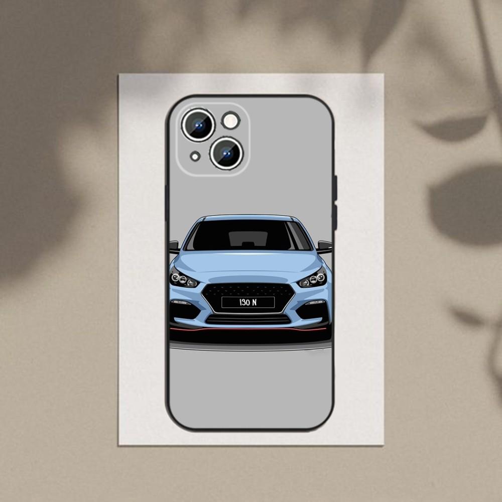 Funda para Teléfono Coche Azul I30N Funda para Teléfono Para Apple iPhone 15,14,13,12,11,XS,XR,X,8,7,Pro,Max,Plus,mini Silicona Negra Cubierta