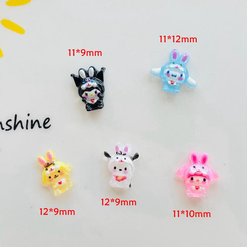 60 Pcs New 3D Mini Cartoon Puppy Little Rabbit Lovely Resin Flat Back Scrapbook Diy Nail Decoration Component Holiday Gifts A6