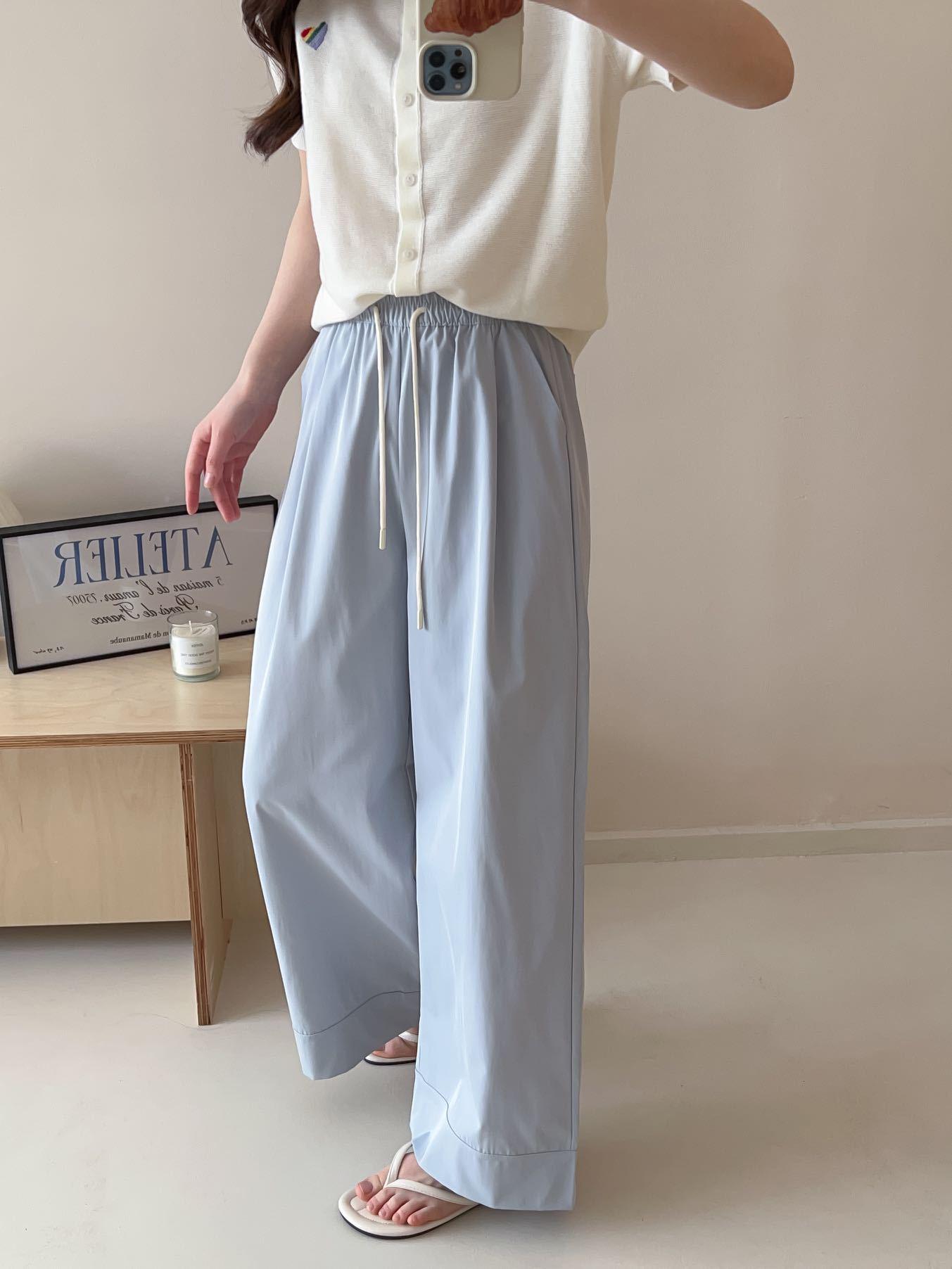 

2026 Women s Summer Ruffled Wide-Leg Floor-Length Pants: Soft, Skin-Friendly, Elastic Waist, Loose Fit.