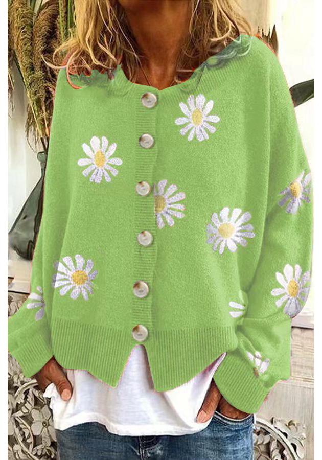Autumn & Winter Chrysanthemum Embroidered Women's Knit Cardigan Sweater