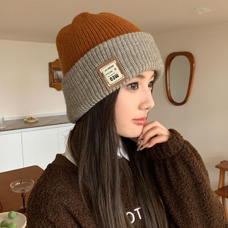 Hat Women's Autumn and Winter Woolen Hat Student Ear Protection Knitted Hat Korean Style Versatile Pullover Hat Double Sided Wearable Pile Hat