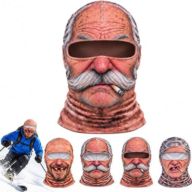 New Funny Realistic Face Ski Mask,Old Man Ski Mask Funny Realistic Face Balaclava,Novelty Winter Face Cover for Skiing Parties
