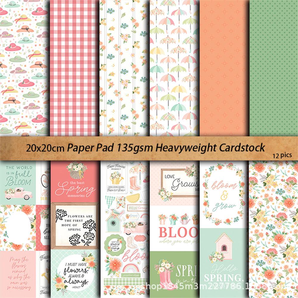 12 листов Ретро Бумага с Весенней Тематикой для Ведения Дневника - Материал для Коллажа в Европейском и Американском Стиле