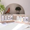 Metal Flip Calendar with Wooden Base Daily Perpetual Desk Calendar Turn Page Month Date Display Standing Desktop Planner