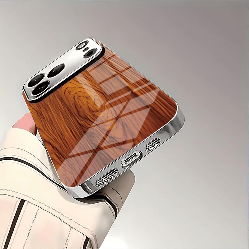 Massivholz-Texturmuster Gehärtetes Glas Handyhülle Für iPhone 17 16 15 14 13 12 11 Pro Max 16 Plus 17 Air Galvanisierte Abdeckung