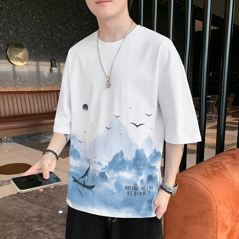 Мужская футболка с коротким рукавом, свободная летняя хлопковая футболка, футболка с коротким рукавом M белый