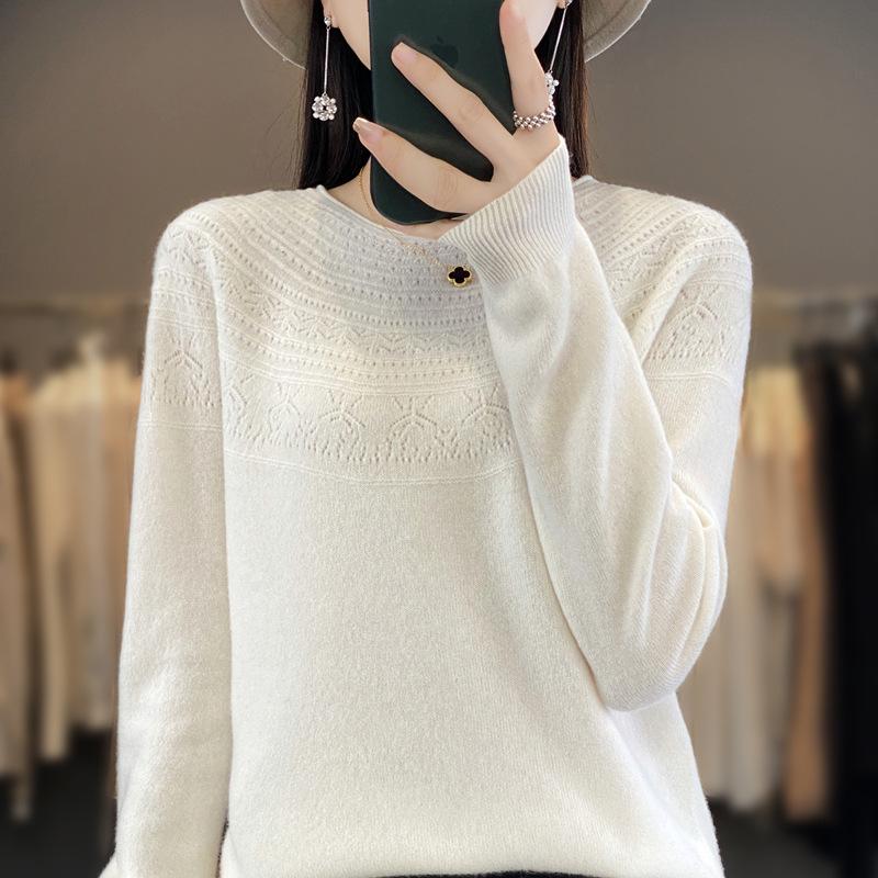 2026 Autumn Women's Round Neck Knit Pullover Sweater, Long Sleeve Jacquard Cardigan Base Layer