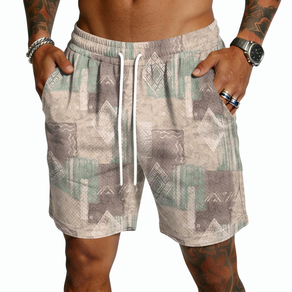 Herren Kordelzug Taille Lässig Karomuster Leicht Schnelltrocknend Shorts Fünf Zoll Lockerer Schnitt Atmungsaktiv Sommerbekleidung