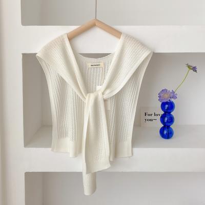 Modischer Koreanischer Gestrickter Hohlstrick-Schal Sommer Büro Falscher Kragen Halsstrick Dünnes Geknotetes Cape Schulterschal Für Damen