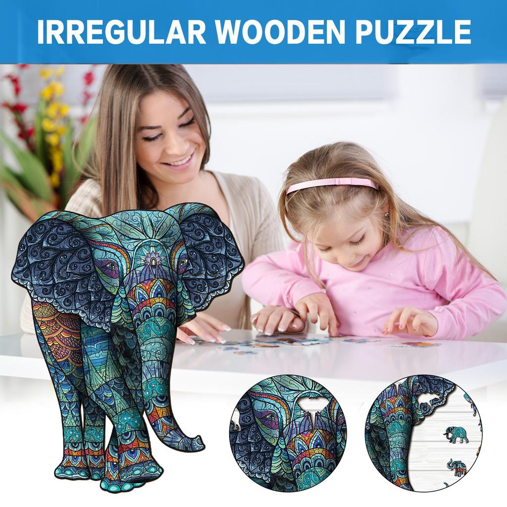 Elephant Tribal Wooden Puzzle Unique Shape Piece  for Adult and Kid 105pcs