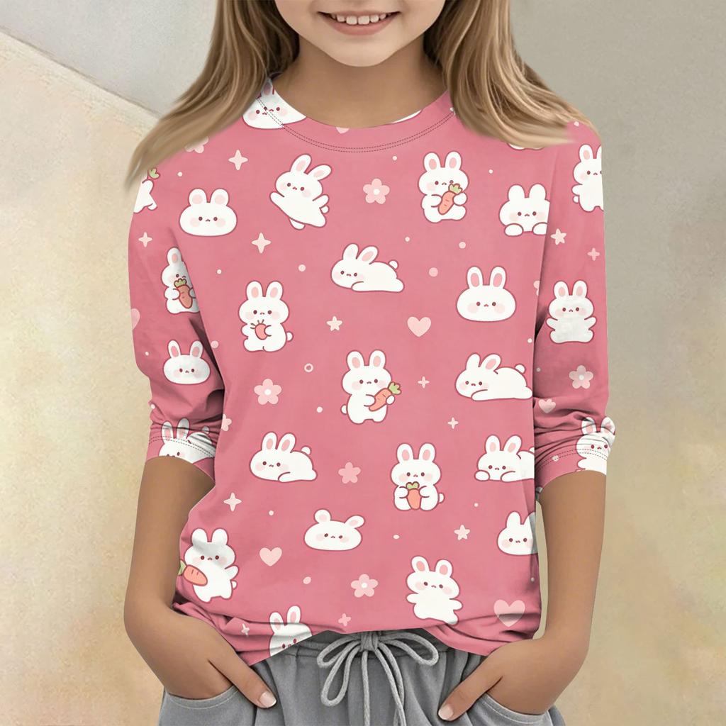 Kids Animal Print Casual T Shirt Crew Neck Three Quarter Sleeve Soft Comfortable Fit Lightweight Fabric for Everyday Wear