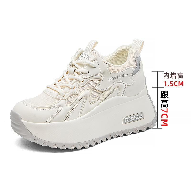 

Fashion 2025 Spring New Heightening Breathable Mesh Women Shoes Platform Leather Womens Casual Shoes Fashion Versatile Platform Sneakers 34
