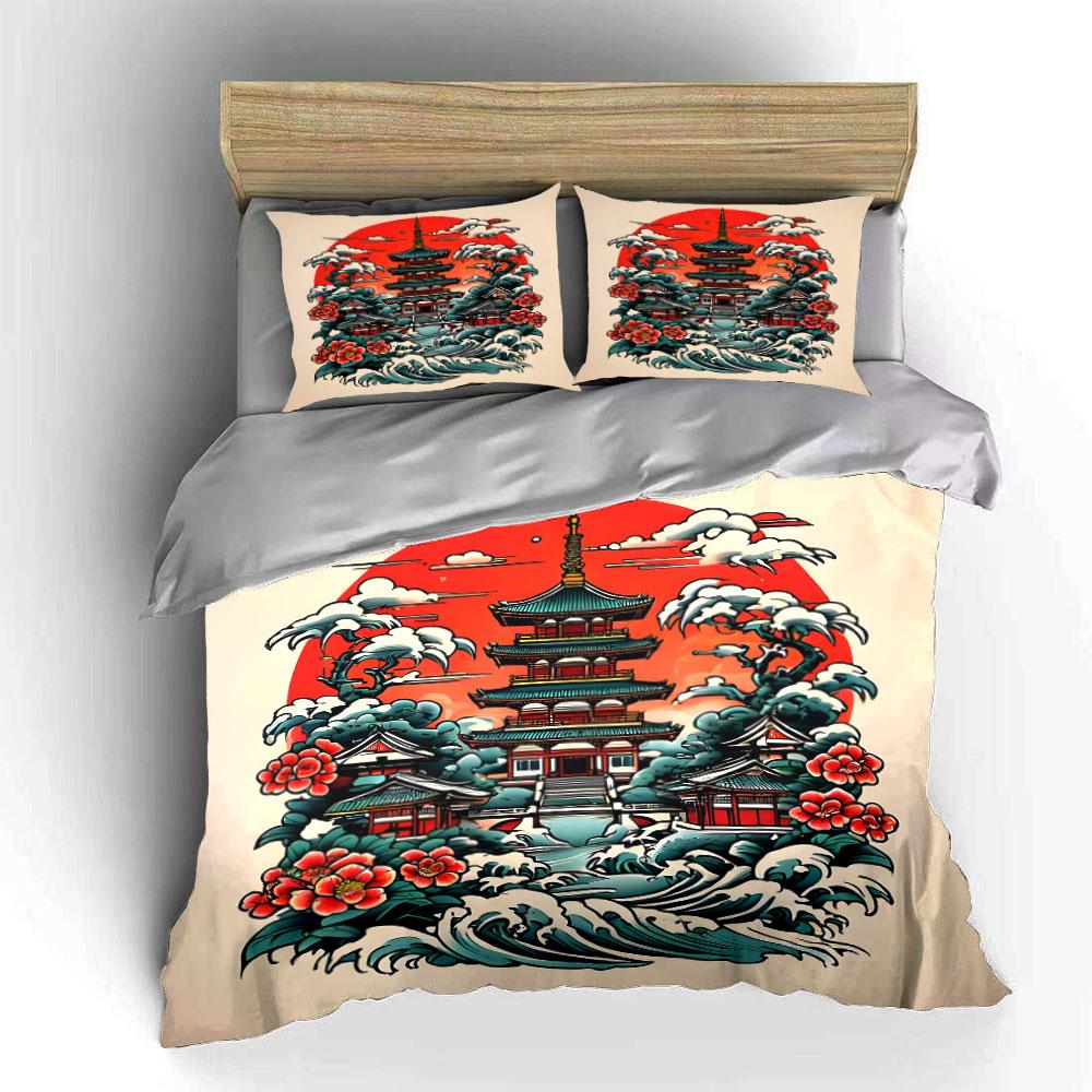 Japanese Pagoda Art Decor Set Multiple sizes kid's and adults' bedroom Exquisite 3PC bedding set gift