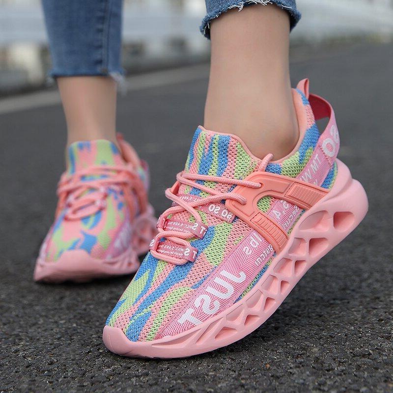 Couple's Fashion Sneakers Breathable Mesh Running Sports Shoes Elastic Casual Shoes Shock Absorption Trainers