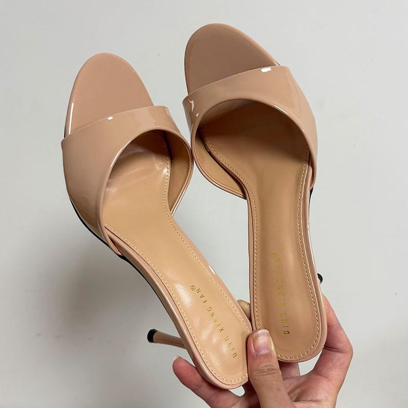 Fashion Heeled Footwear Female Slides Women Slippers Summer Spring Fashion Round Toe Ladies Thin Heels Slippers Sandals Pumps Shoes