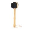 Bath Brush Double Sided Silicone Bristle Shower Brush Bamboo Wood Long Handle Back Scrubber Brush wi