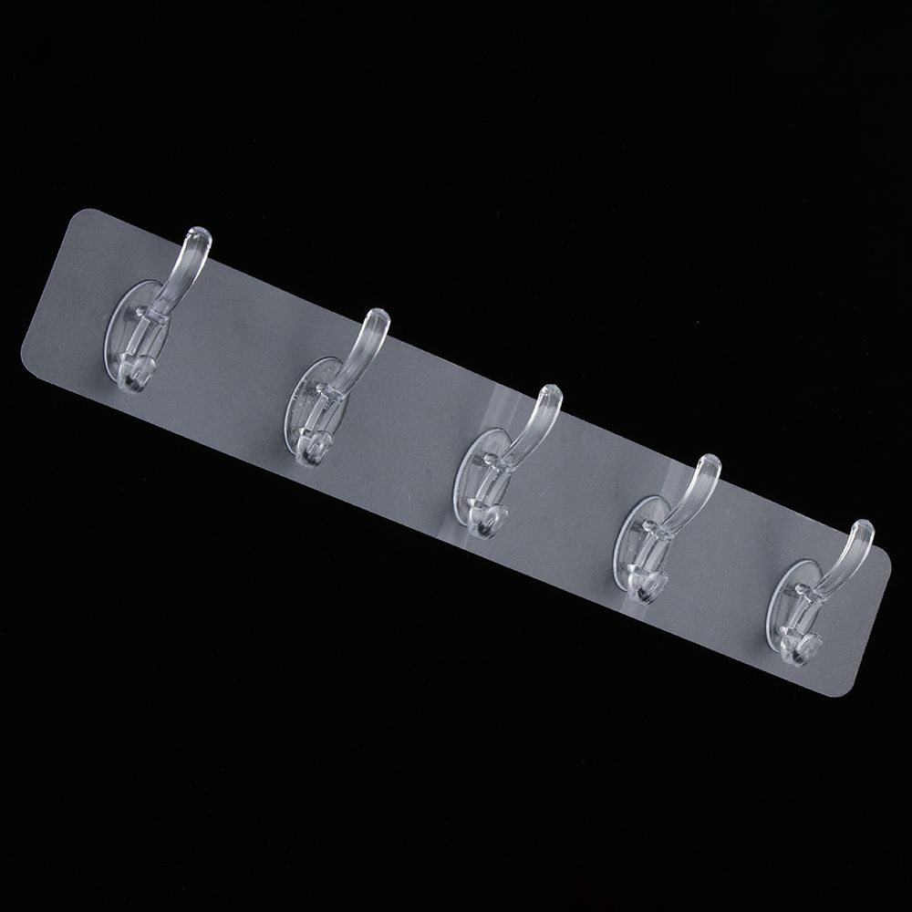 3/5/6 Row Transparent Bathroom Accessories Seamless Door Hook Storage Rack Wall Hooks Coat Hanger