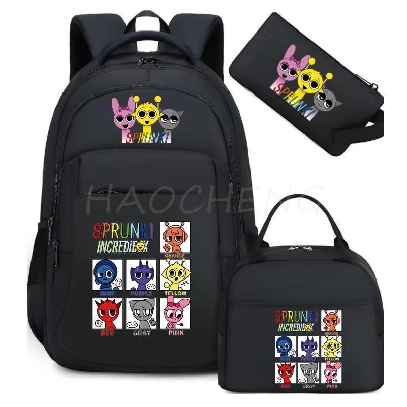 Backpack Sprunki Print 3 Pcs/set With Pencil Case Lunch Bags Kids Anime School Bags Boys Girls Teens Bagpacks