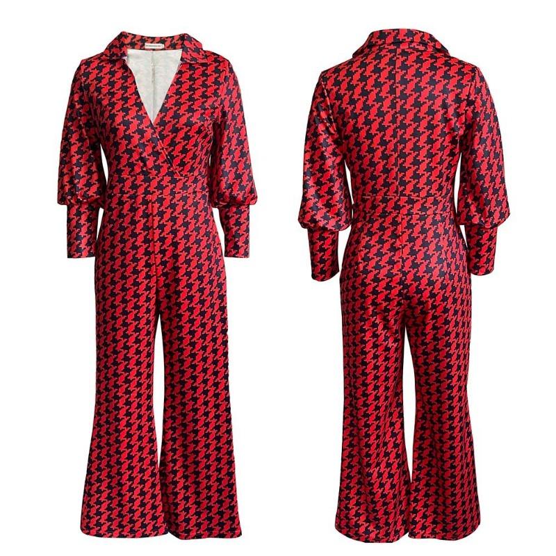 Women's Spring Loose Elastic V-Neck Straight High Waist Temperament, Jumpsuit