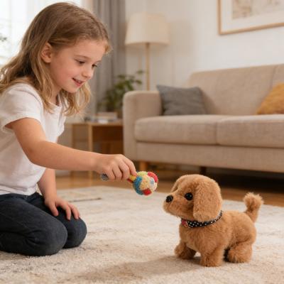 Juguete de Peluche Eléctrico para Niños Perro Interactivo Ladrando Asintiendo Cola Móvil Cachorro Caminando Peluche Niños Pequeños Educativo Simulación Animal de Peluche