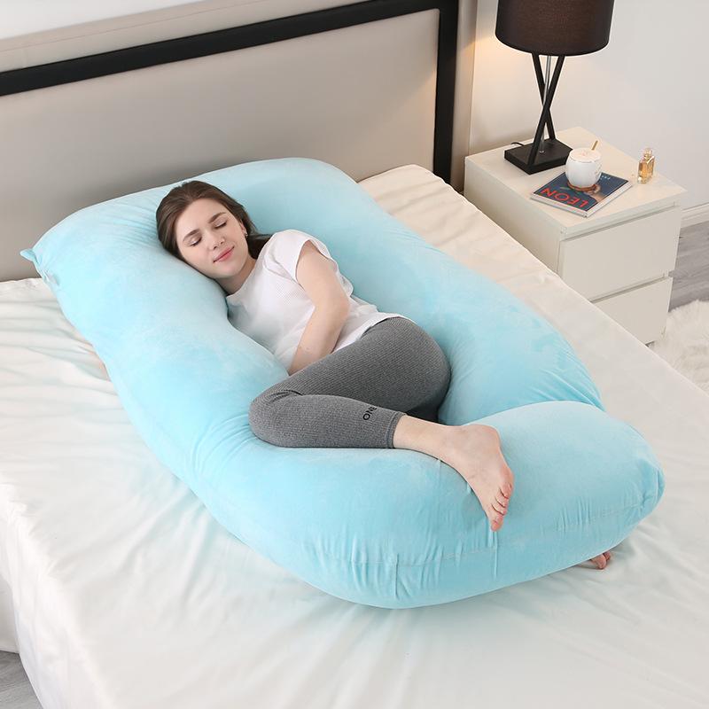 Crystal Velvet J-shaped Pregnancy Pillow Nursing Pillow Pregnant Woman Belly Support Pillow Side Sleeping Pillow Waist Pillow