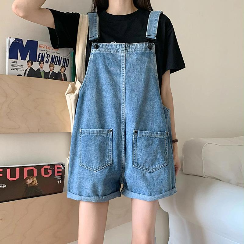Summer Vintage Blue Jean Jumpsuit Women's Cotton Wide Legs Bib Overalls Women Personality Denim Rompers