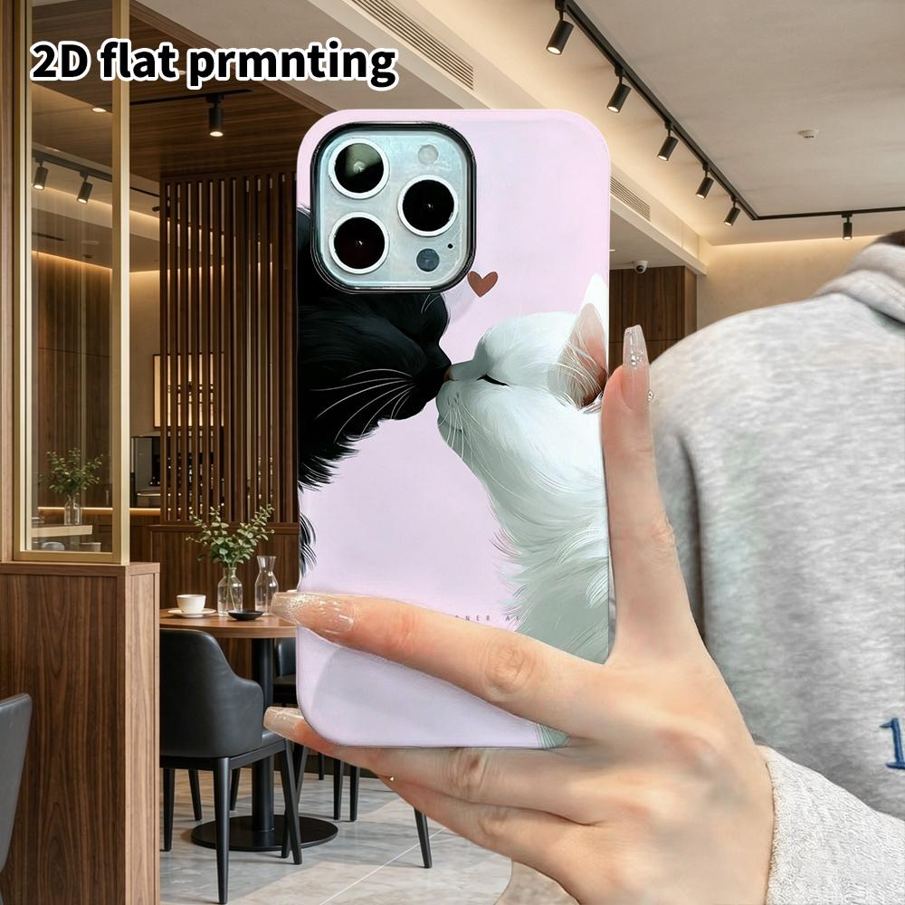 Phone Case: 2D Flat Design Suitable for iPhone 18, 17, 16, 15, 14, 13 Pro Film Protective Case, Couple Style, Black and White Cats, Christmas and Hall