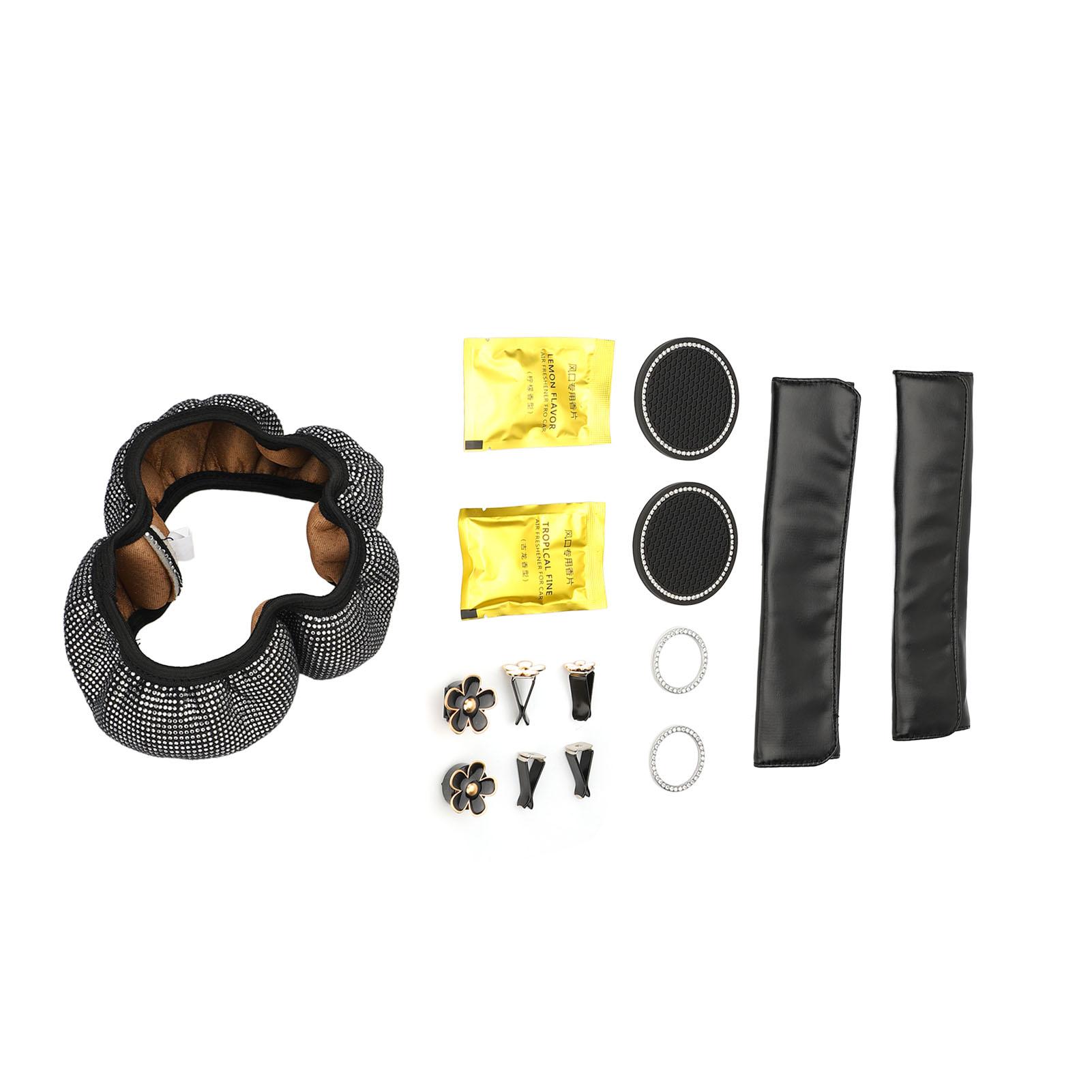 

Блестящий набор автомобильных аксессуаров: чехол на руль со стразами, подставка, стартовое кольцо с зажимом для воздуховода белый