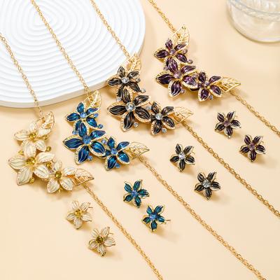 Flower Women Necklace Earrings Set Jewelry Set Fashion Rhinestone 2023 Pendant Wedding Banquet Charm Ladies Jewelry