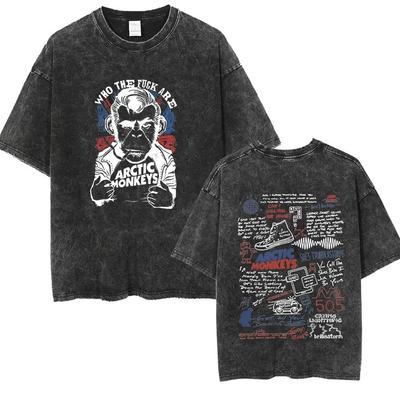 Pár Vintage Vyprané Nadměrné Tričko s Krátkým Rukávem Y2k Hip Hop Streetwear Retro Rock Arctic Monkeys Hudební Album Grafická Trička