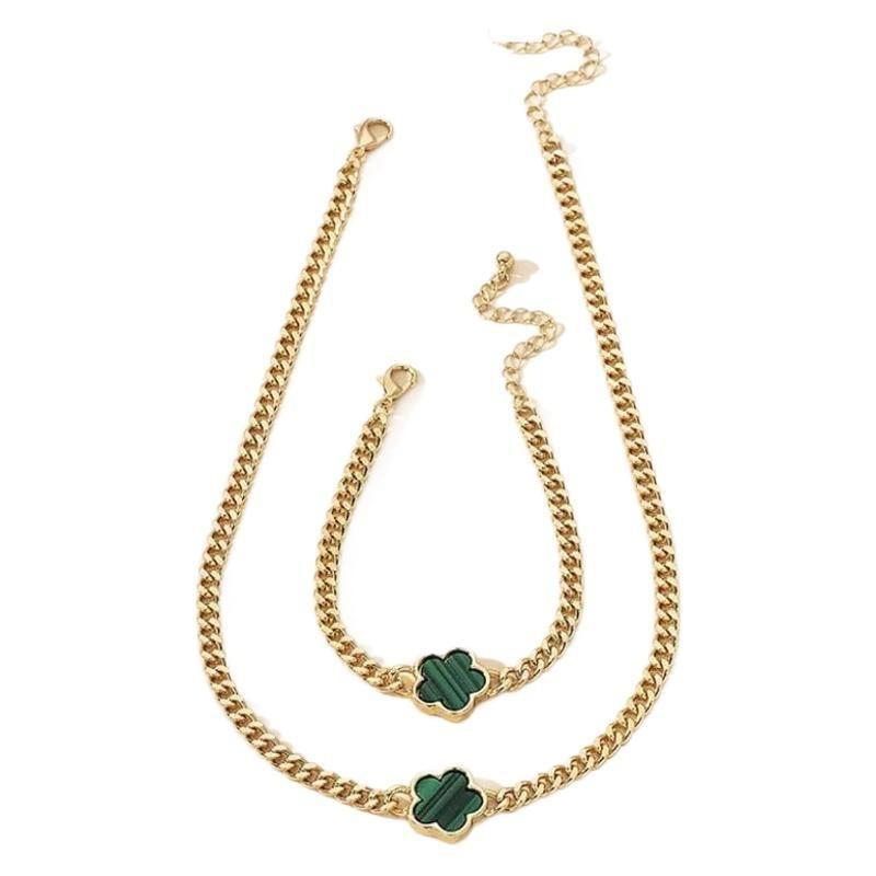 Classic Multi-color Lucky Clover Chain Jewelry Set, French Versatile Simple Set