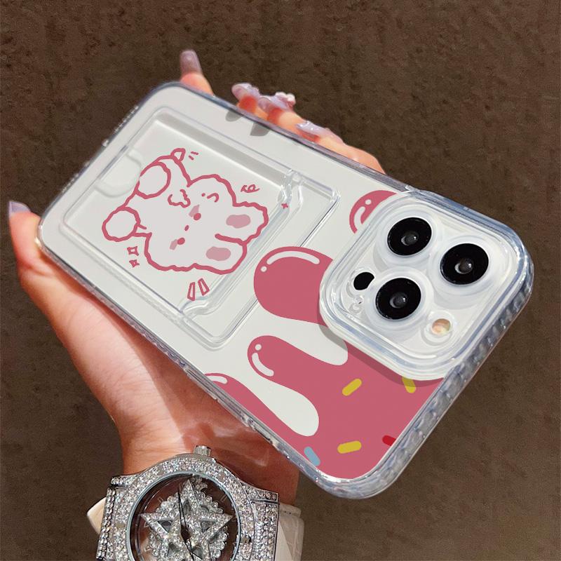 Card Slot Holder Silicone Wallet Pocket Case For Samsung S23 S24 S25 Ultra A15 A25 A35 Xiaomi Redmi 15 14 12 13 iPhone 17 Air Cover Clear Phone Bumper