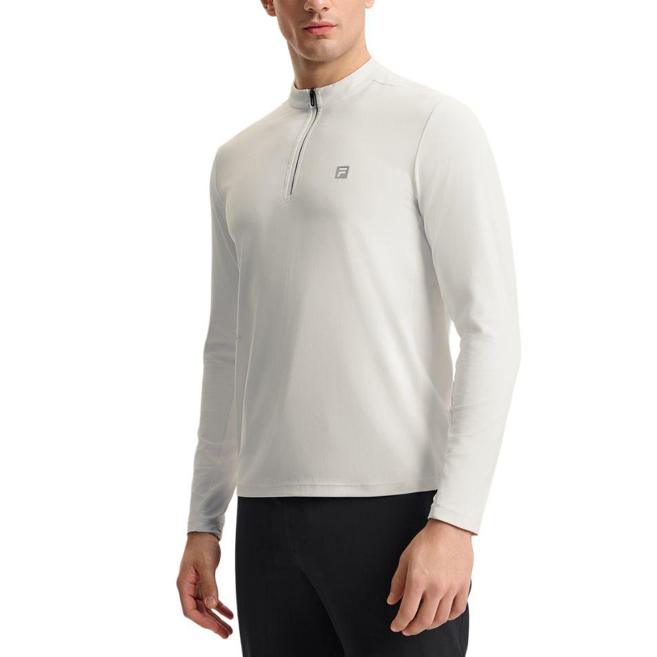 Fila Fitness Series Casual Stand Collar Half-Zip Long Sleeve T-Shirt Men Tops Starlight-White A11M511207FWT