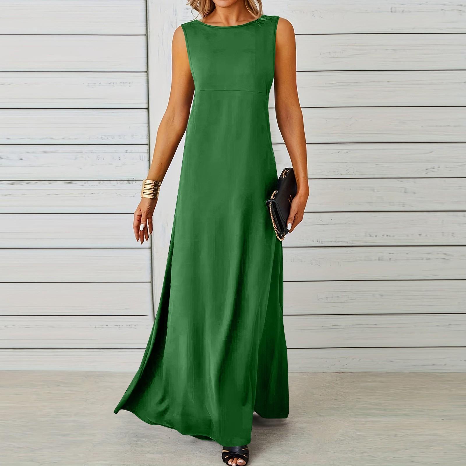 

Женское модное однотонное платье без рукавов длинное платье XL зелёный
