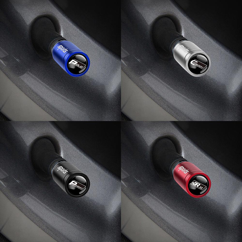 4Pcs Car Tire Valve Caps Metal Wheel Dust Covers Accessories for Volkswagen VW Rline Golf 4 5 6 7 Tiguan Passat B5 B6 B7 CC MK5 CWU1